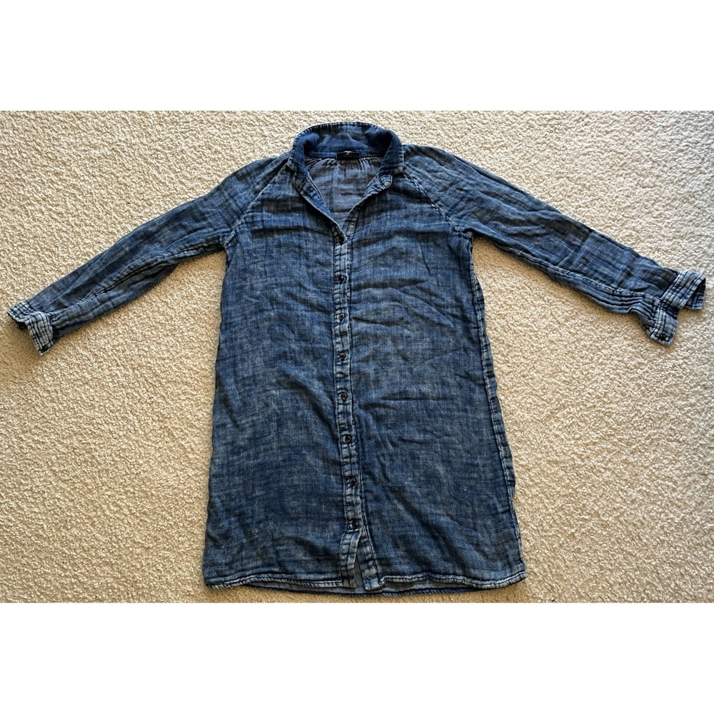 Pure J.Jill Indigo Blue Soft Cotton Long Sleeve Mini Dress Women XS Petite